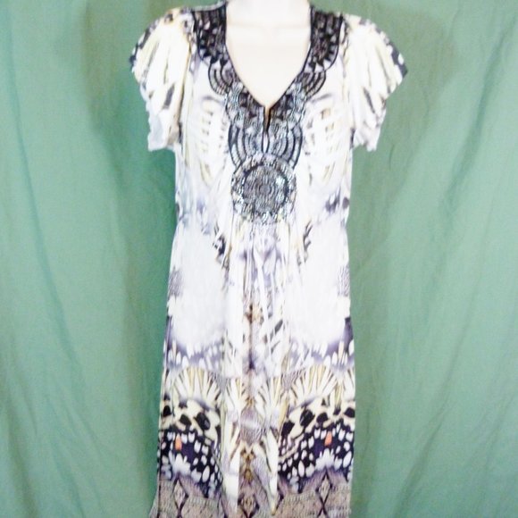 Apt 9 Dress Sz Small Geometric V Neck Beaded Midi - Picture 3 of 12